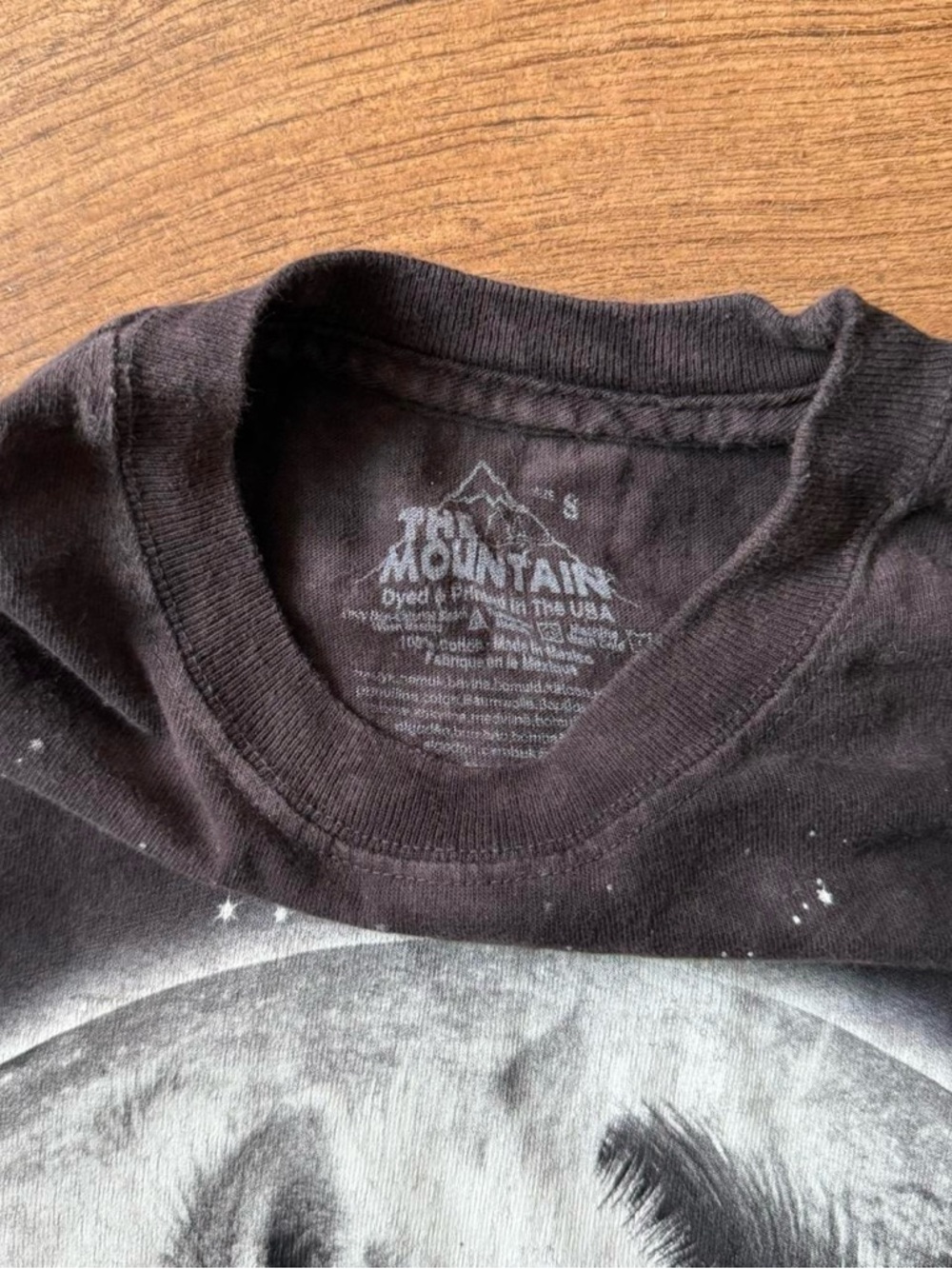 The Mountain Tie Dyed Black & Gray Tee with White and Black Wolf Moon - Picture 3 of 5